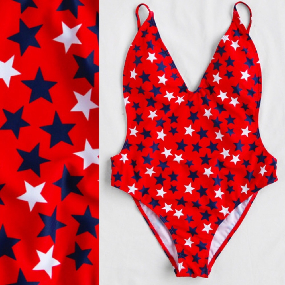 🆕🇺🇸 patriotic stars one piece swimsuit sexy USA STARS - Picture 2 of 5